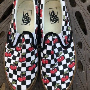 Vans Custom Checkered Cherry Slip Ons  10 / 8.5